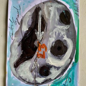 Bozzetto preparatorio per il gruppo di ceramiche che andrà collocato nel Cimitero dei Certosini della Certosa di San Giacomo a Capri. Dettaglio. Matita e acrilico su carta cotone, 30 x 25 cm